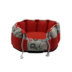 سرير قطط احمر مع رسومات خارجية